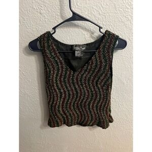 Lawrence Kazar  Sleeveless Blouse Beaded Sequin Silk Womens Size PL
